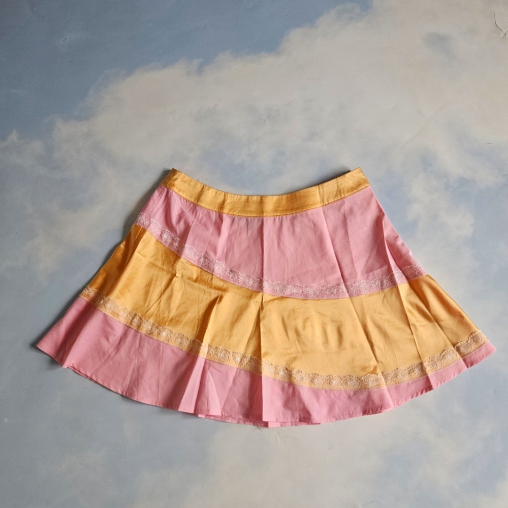 Current Mood Pink and Yellow Striped Circle Skirt